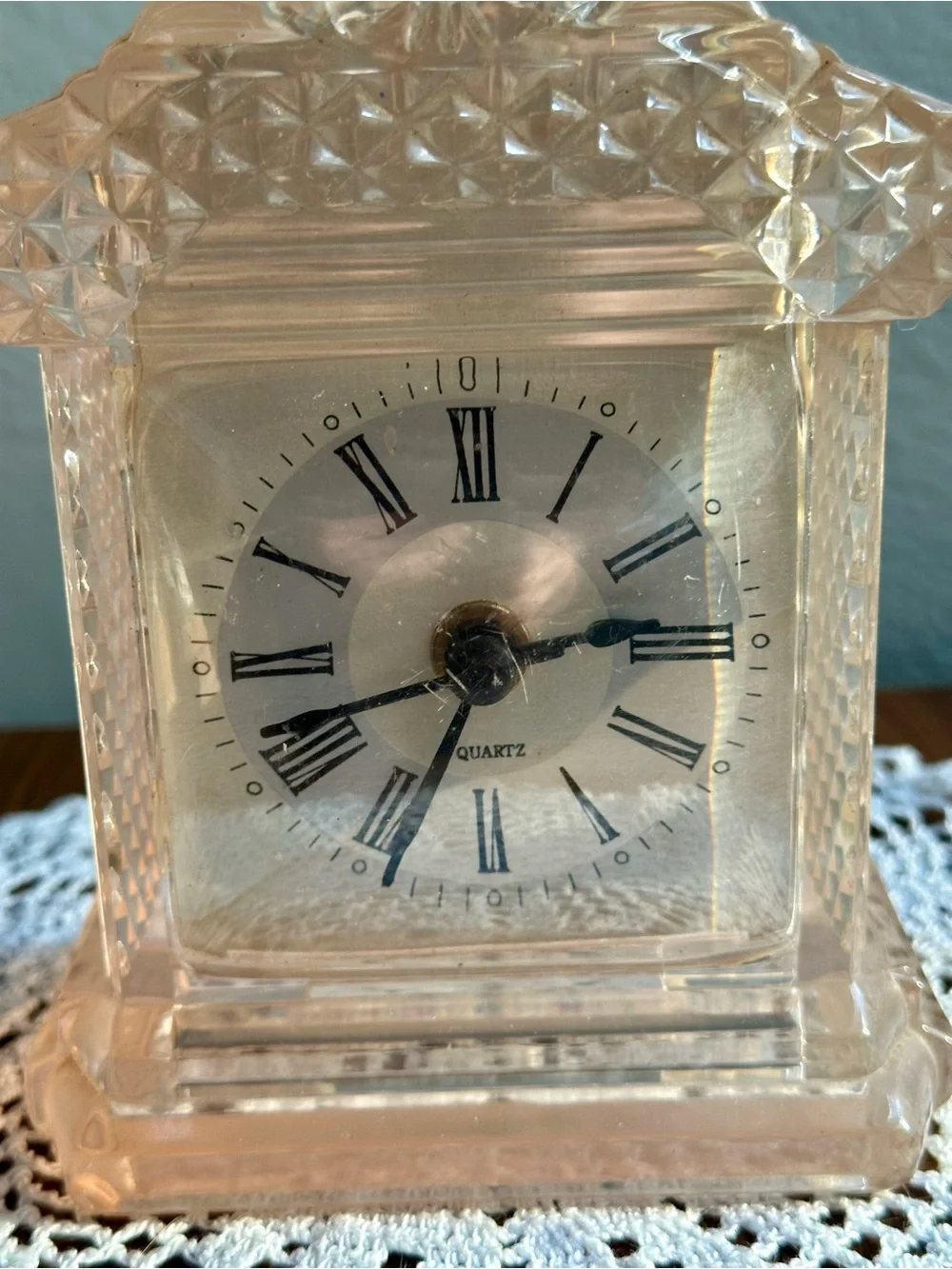 Vintage Pink Acrylic Quartz Mantel Clock Art Deco Style Non Working